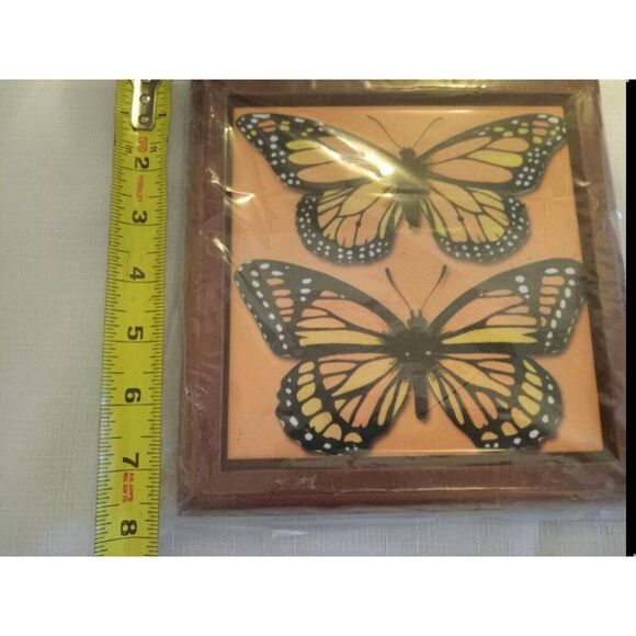 2) Framed Monarch Butterfly Picture + Hot Plate Trivet Wall Decor Butterfly Tile - Picture 3 of 10